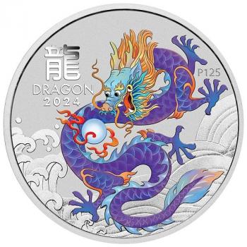 Preview: Australien Lunar III Purple Dragon 1 oz Silver 2024 coloured Silber