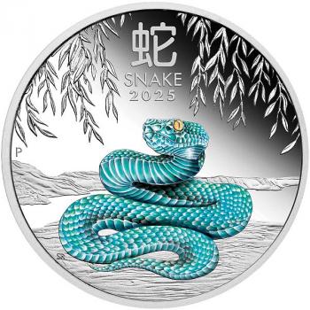 Preview: Australien Lunar III Year of the Snake 1 oz Silver PP 2025 coloured