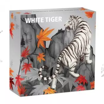 Tuvalu White Tiger Silver Antiqued Coloured 2 oz 2022 Silber Antik farbig