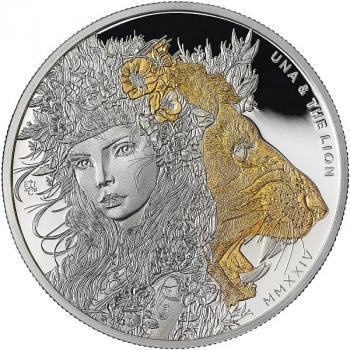 Preview: Saint Helena Una & the Lion 1 oz Silber 2024 PP Silver gilded