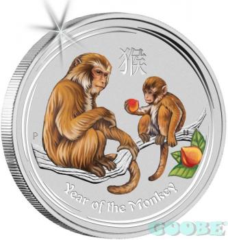 Preview: Australien Lunar II Affe 1 Oz Silber farbig/coloured 2016