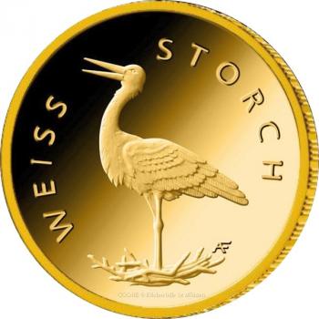 Preview: BRD Serie "Heimische Vögel"-"Weißstorch" "Pb A" 20-Euro-Goldmünze 2020