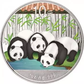 China Panda Bär farbig 10 Yuan 2013 Silber