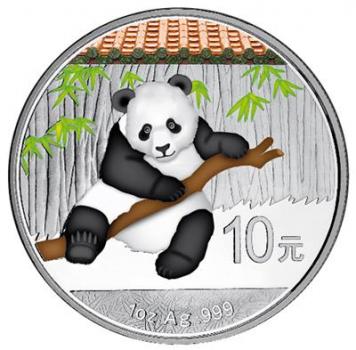 Preview: China Panda Bär farbig 10 Yuan 2014 Silber