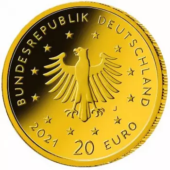 BRD Serie Heimische Vögel Schwarzspecht Pb J 20-Euro-Goldmünze 2021(6)