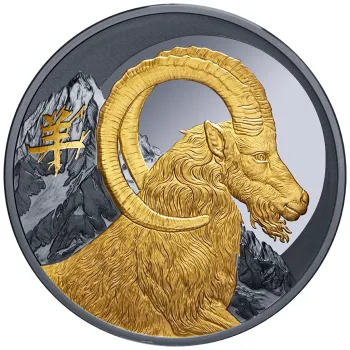 Niue – Lunar Jahr der Ziege 2027 | Black Proof – Teilvergoldet