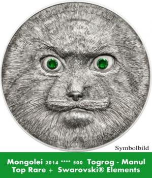 Preview: Mongolei 500 Togrog 2014 Manul - Pallas Cat - Top Rare