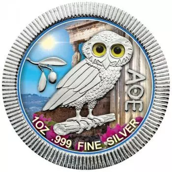Niue - Eule von Athen - Tag - in Farbe 1 Oz Silber 2020 Silver coloured Design