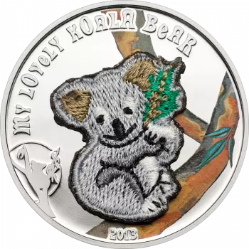 Palau 5 Dollars "My lovely Koala Bear" 2013 Silber mit schweizer Stickerei