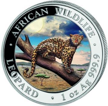 Preview: Somalia 100 Sh Leopard 1 oz Silber 2021 farbig/colored Silver
