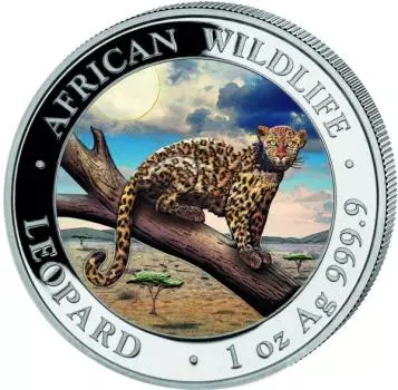 Somalia 100 Sh Leopard 1 oz Silber 2021 farbig/colored Silver