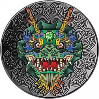 Niue "Dragon" Mandala Art 2 oz Silver 2024 Antique Finish Multicolour