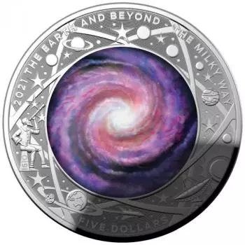 Australien 5 $ Earth & Beyond The Milky Way Milchstraße 1 Oz Silber PP 2021