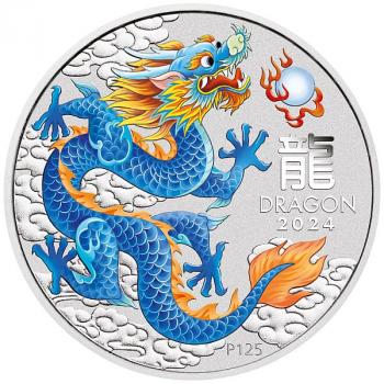 Preview: Australien Lunar III Blue Dragon 1 oz Silver 2024 coloured Silber