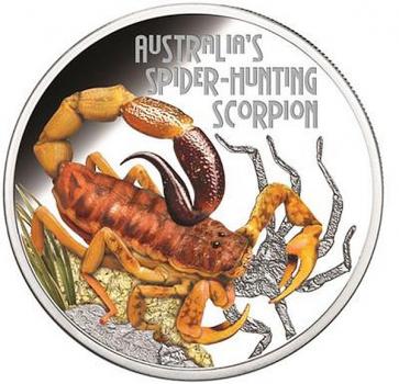 Preview: Tuvalu 1 $ Dollar Deadly & Dangerous Spider Hunting Scorpion Skorpion 1 Oz Silber PP 2014