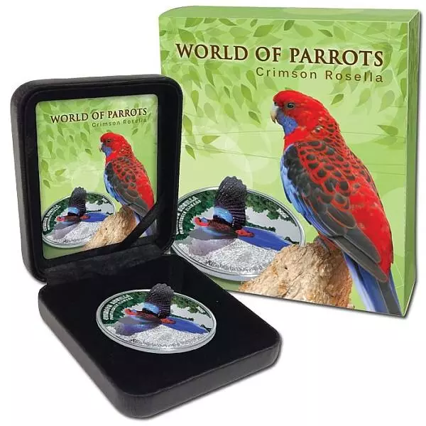 Cook Island Crimson Rosella "World Of Parrots - 3D" Serie 5$ Silber farbig 2014 PP