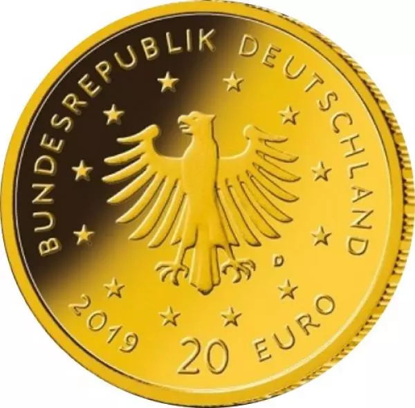 BRD Serie "Heimische Vögel"-"Wanderfalke""Pb D"20-Euro-Goldmünze 2019